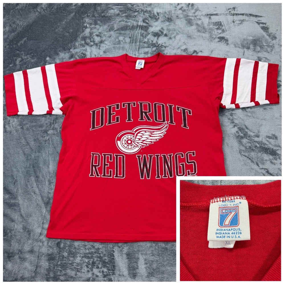 Vintage 80s Detroit Red Wings Logo 7‎ Single Stitch Jersey Shirt Mens XL USA NHL